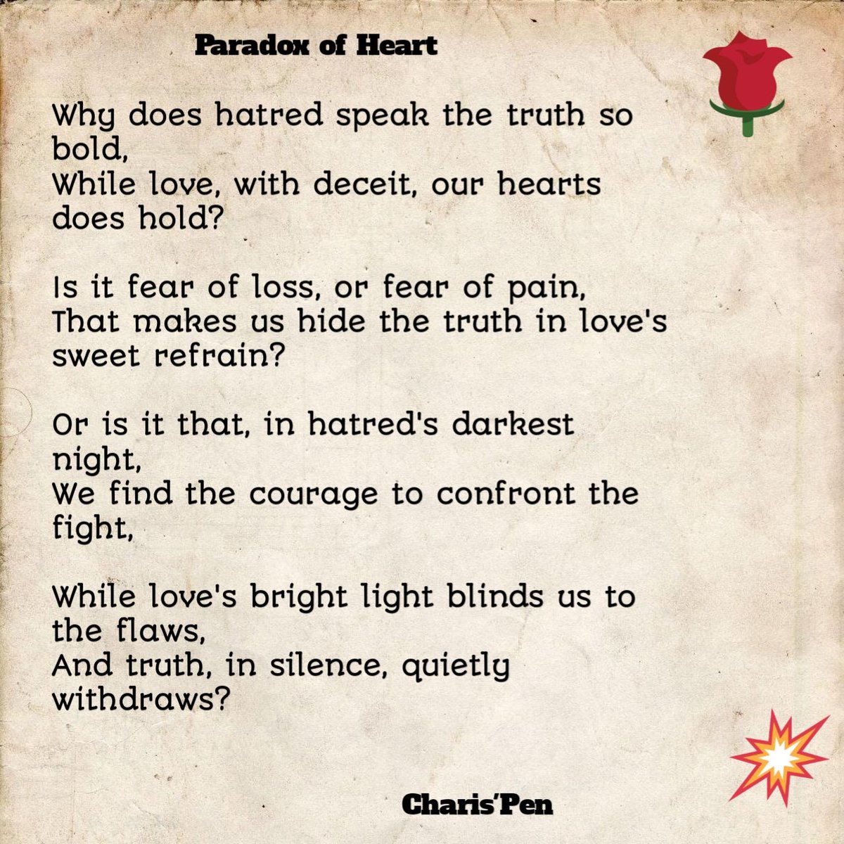 Charis_UFL's tweet image. Day 03♥️ Paradox of Heart ❤️
#30DAYSWRITINGCHALLENGE
#poetrychallenge