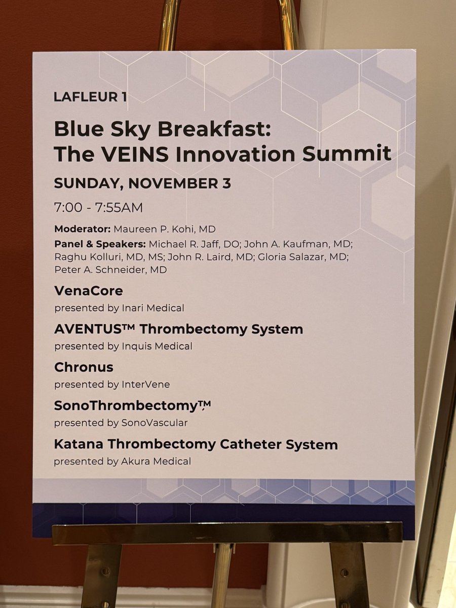 This Morning: 

The VEINS Blue Sky Breakfast continues our tradition of presenting tech from cutting-edge medical device companies: 

 Inari Medical 
 Inquis Medical 
 InterVene 
 SonoVascular 
 Akura Medical