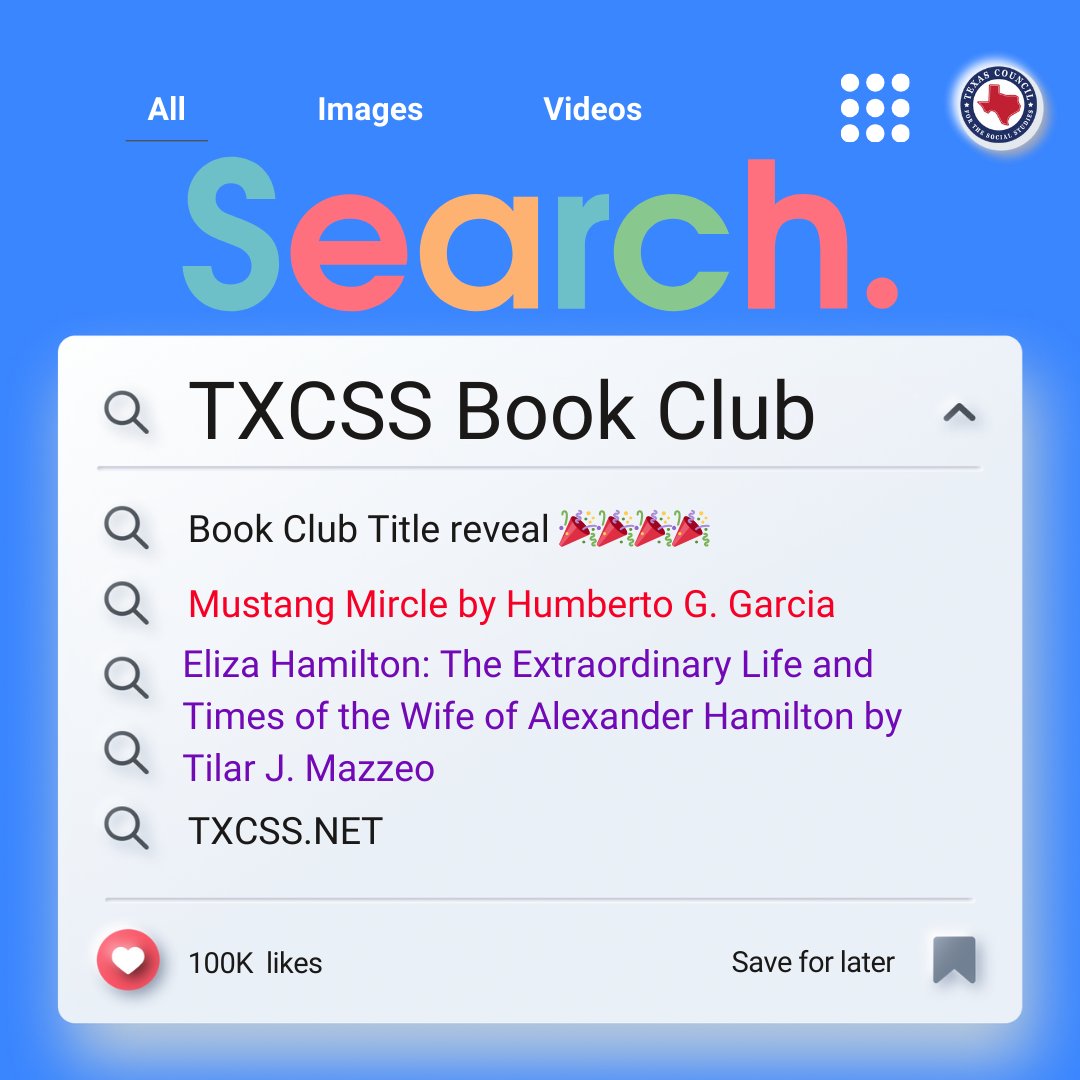TxSocialStudies's tweet photo. We are readers!
The choices are made for 2025 #TXCSSBookClub
πOur first book is Mustang Mircle by Humberto G. Garcia. πOur second book is Eliza Hamilton: The Extraordinary Life and Times of the Wife of Alexander Hamilton by Tilar J. Mazzeo.
Join the discussion in January!! https://t.co/P7TRWMYJzY