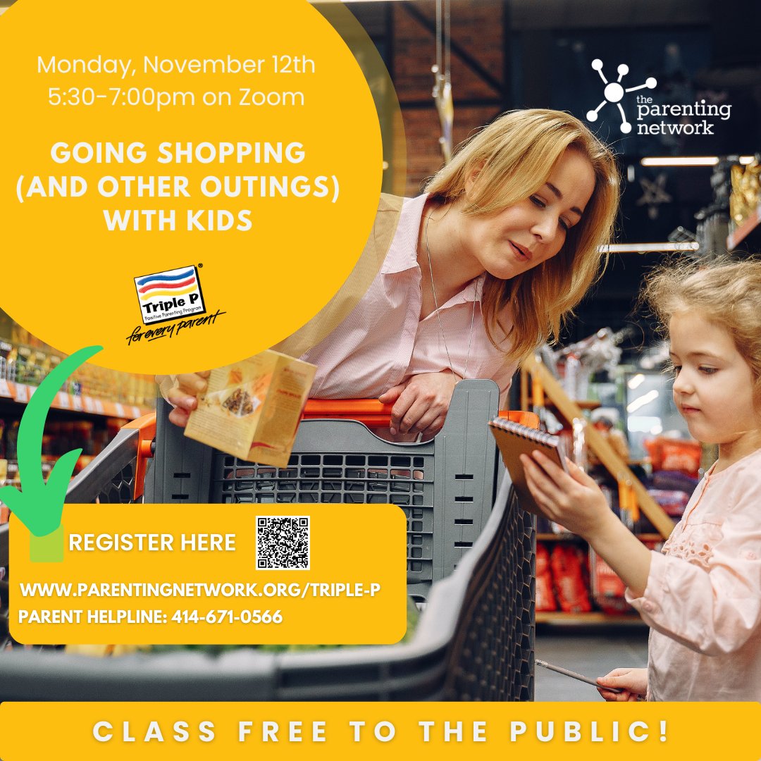 TheParentingNet's tweet photo. Check out our Triple P Workshop:
Grandparent Connections: Going Shopping (and other outings) with Children

Register now!
https://t.co/0SqODDZSn6
Tuesday November 12th 5:30 PM - 7 PM CST
REGISTER BY 11:00 pm Monday November 11th! https://t.co/tevK8afOch