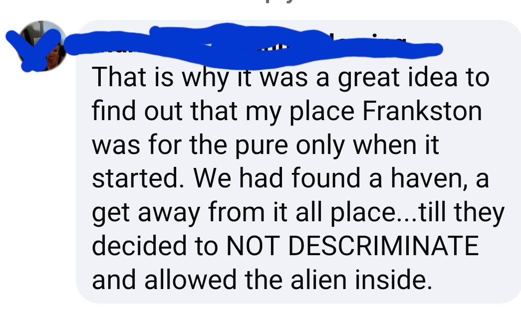 comradeharps's tweet photo. @TinfoilTales_AU @HarryHobbsUNSW The PMA discussion reminded me of this comment on the My Place Frankston FB group. https://t.co/XfUUdS1tVS