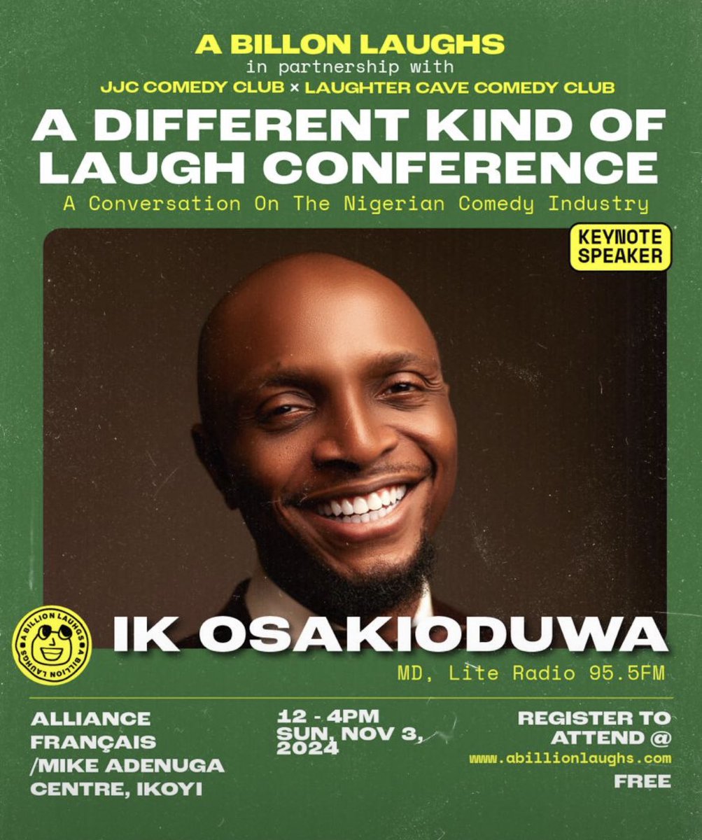 Kolamide's tweet photo. Co hosting a comedy conference today, starts soon. Register here https://t.co/cNtD1p2N1X can’t wait to see you. https://t.co/TTXeCNnd8N