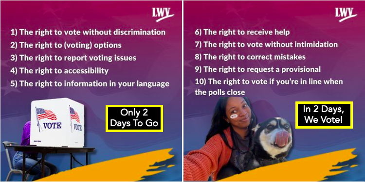 lwv_wa's tweet photo. Two things to take to the polls. ELECTION PROTECTION HOTLINE 866-OUR-VOTE [Load it on your phone.] And your rights. Print them out from this post. Go with confidence to the polls. Know your Election Day rights. Know who to call. Learn more! https://t.co/GhWCvS2k0l @whenweallvote https://t.co/Y9KfMbcqTf