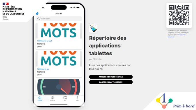Cycles 1⃣, 2⃣ et 3⃣ | Enseigner

📌 Sélection d’applications pour tablettes, version 2024

▶️ primabord.eduscol.education.fr/selection-d-ap…

✅ Utilisables en classe, du cycle 1 au cycle 3
✅ Réparties par cycle et par domaine d’enseignement
✅ Sélectionnées par des #ERUN de <a href="/1DNum76/">Mission Numérique 1D 76</a>