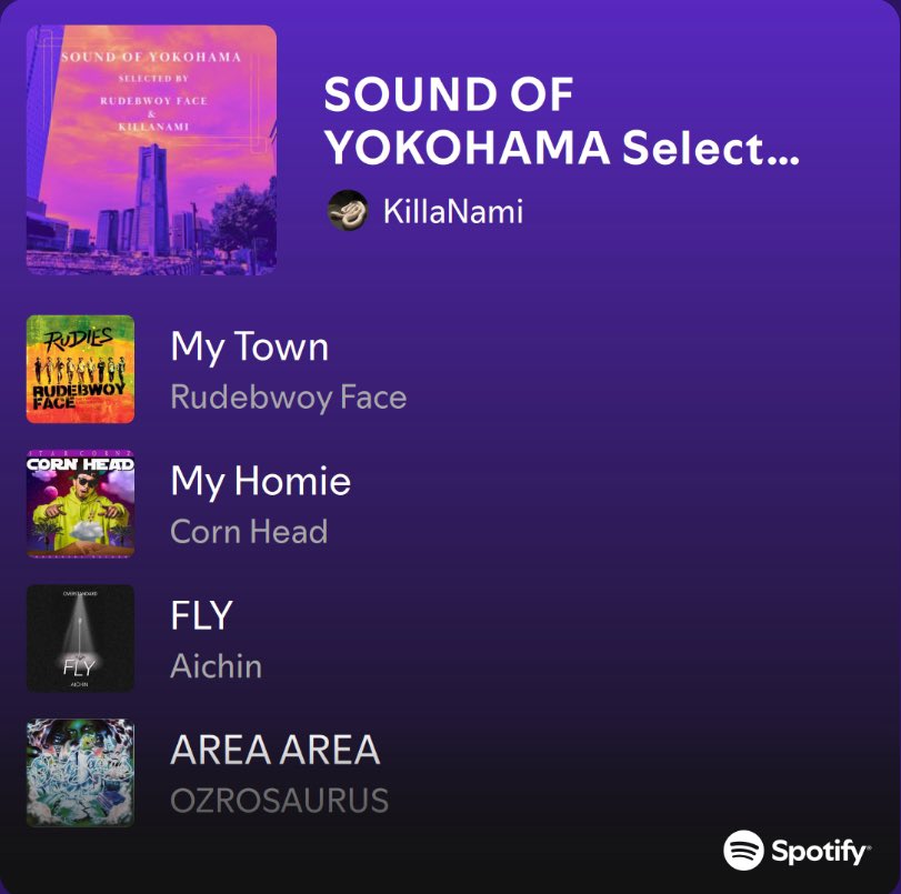 funatsufunatsuF's tweet image. RUDEBWOY FACE &amp;amp; KILLANAMIが「横浜の音楽」を選曲したプレイリストが公開。横浜のヒップホップ／ダンスホール史のなかでも、とくにハードコアでブルージーな22曲。横浜のフッドミュージックとしても必聴！

🎧. open.spotify.com/playlist/5KqH3…