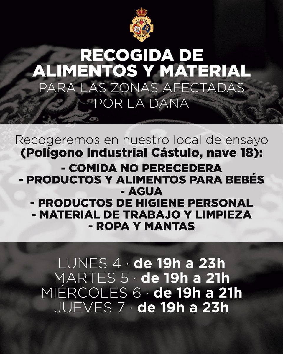 🙌🏻 Ayúdanos a recoger alimentos y material para los 𝙖𝙛𝙚𝙘𝙩𝙖𝙙𝙤𝙨 𝙥𝙤𝙧 𝙡𝙖 𝘿𝘼𝙉𝘼.

¡Toda ayuda es importante!

#PasiónDeLinares

Más info en la imagen ⬇️