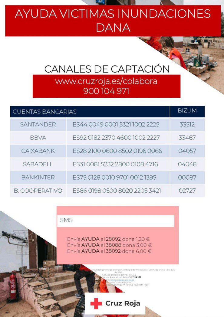 Nuevamente, nos dirigimos a todas las entidades locales para pedirles que, dados los problemas de logística y almacenamiento, prioricen las donaciones económicas a las organizaciones que están trabajando en las zonas más afectadas por la #DANA <a href="/CruzRojaEsp/">Cruz Roja Española</a> #solidaridadlocal