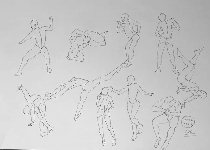 1分スケッチ×10体×100日達成!!!
一日10分なら本業キツくても続けられるみたい
ある程度正しい身体のシルエットが手癖に叩き込めたのはデカい
次はもうちょい細部の形の練習をやってみたいな
※動画は100日分のまとめ(2分くらいあるよ) 