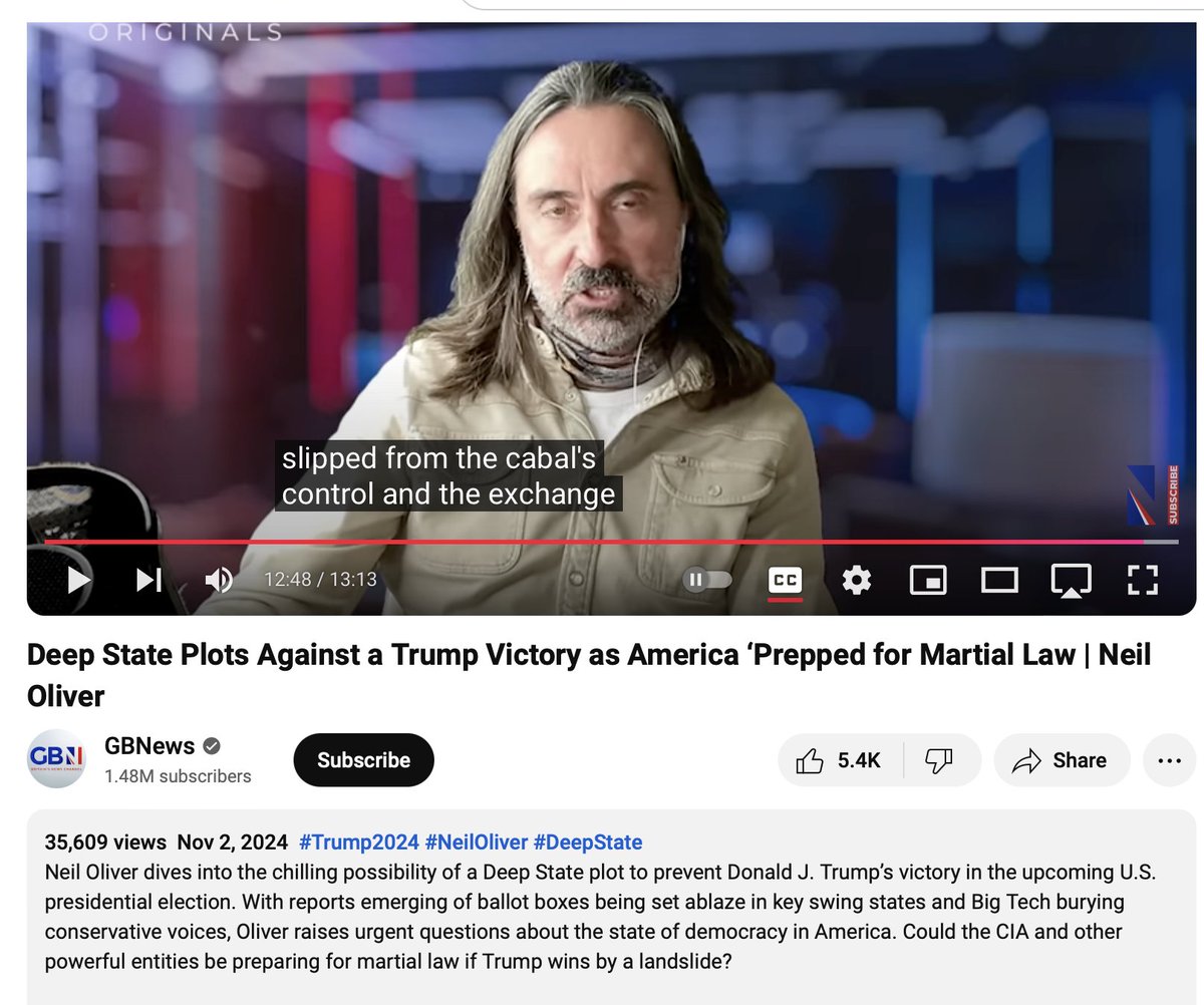 Indistinguishable from Infowars. Five years ago would anyone have believed an @ofcom regulated channel would publish a headline telling us that the CIA was planning to take over America if Trump won? And where is the duty of care of <a href="/GBNEWS/">GB News</a> towards Neil Oliver?