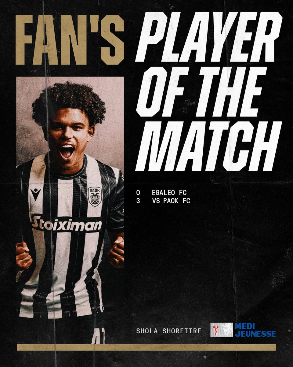 PAOK_FC's tweet photo. #FansMVP Πολυτιμότερος κόντρα στο Αιγάλεω ο Σόλα #Shoretire! #GreekCup #PAOK #OurWay #MediJeunesse
➡️ https://t.co/AOp8UUbU7Y https://t.co/ZlmaoPwwMu