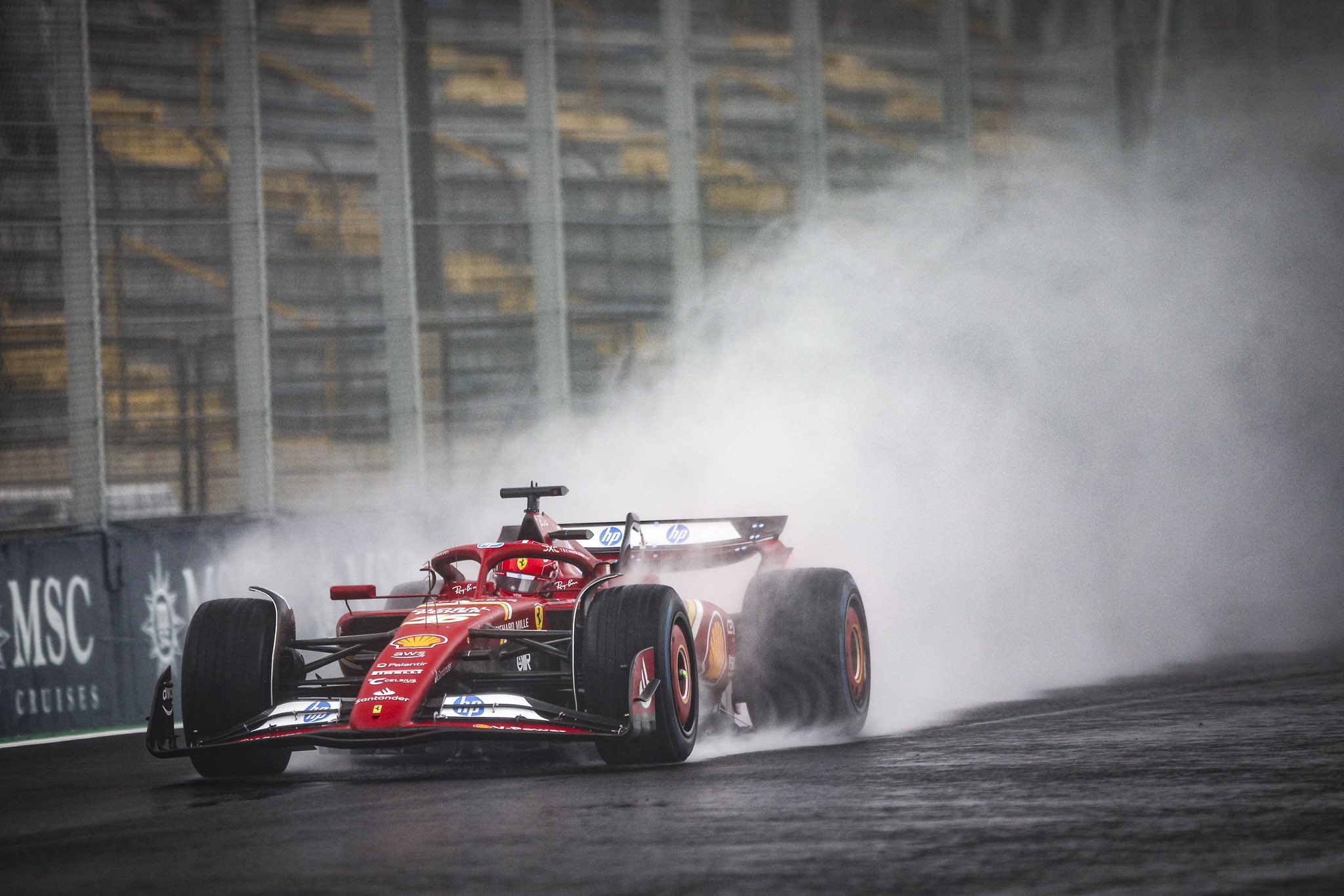 Ferrari SF-24 in wet conditions at Interlagos