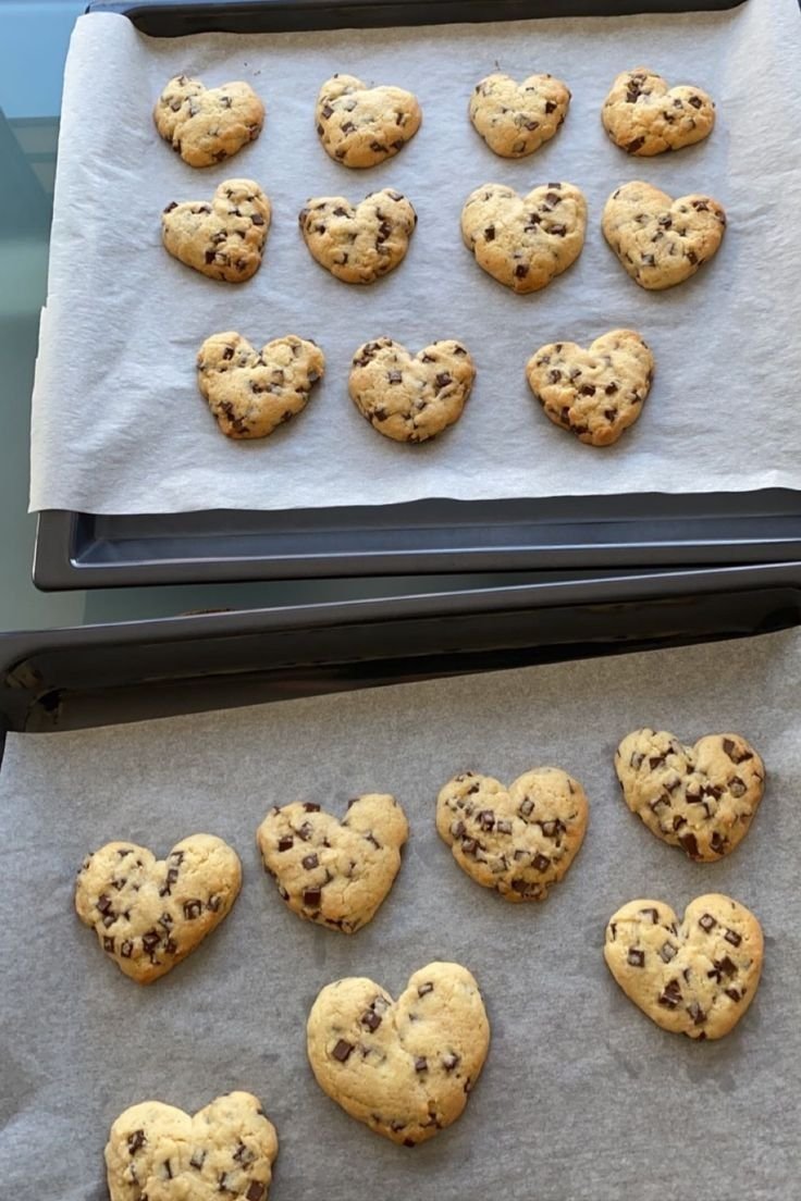 Baking heart shaped chocolate chip cookies