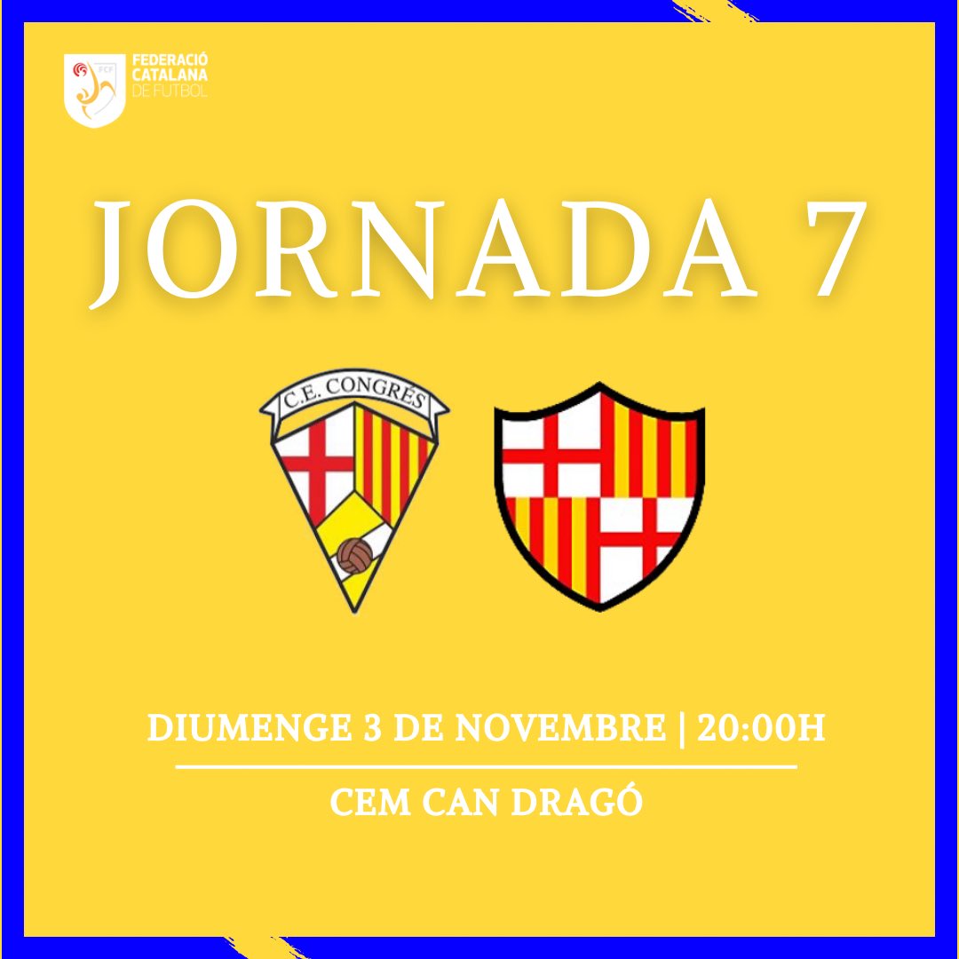 🟡🔵 𝐃𝐈𝐀 𝐃𝐄 𝐏𝐀𝐑𝐓𝐈𝐓 🟡🔵

AVUI JUGA EL CONGRÉS! 

📆  Diumenge 03/10
🆚  <a href="/BSCatalunya1/">Barcelona Sporting Catalunya 🇪🇨🇪🇸</a> 
🕒  20:00h
🏆  #4cat17
🏟️  CEM Can Dragó