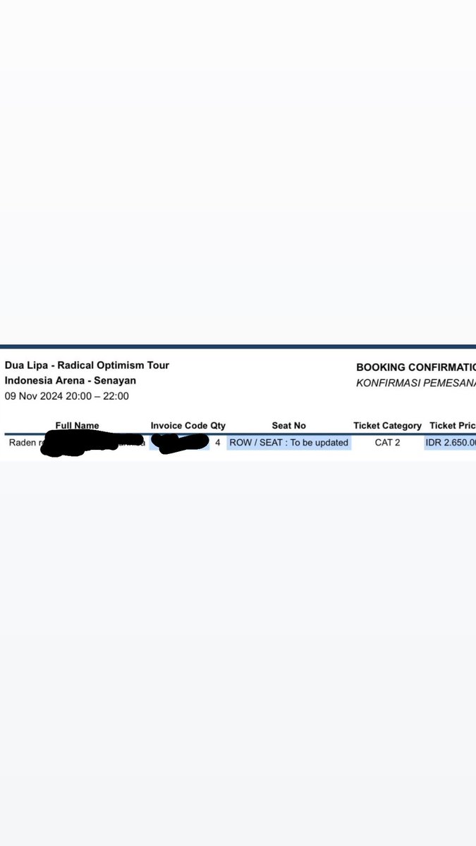 dhisasterr's tweet photo. WTS Dua Lipa Radical Optimism Tour Jakarta 4 tix cat 2
price as it is 💛 https://t.co/RRqiSguYC1