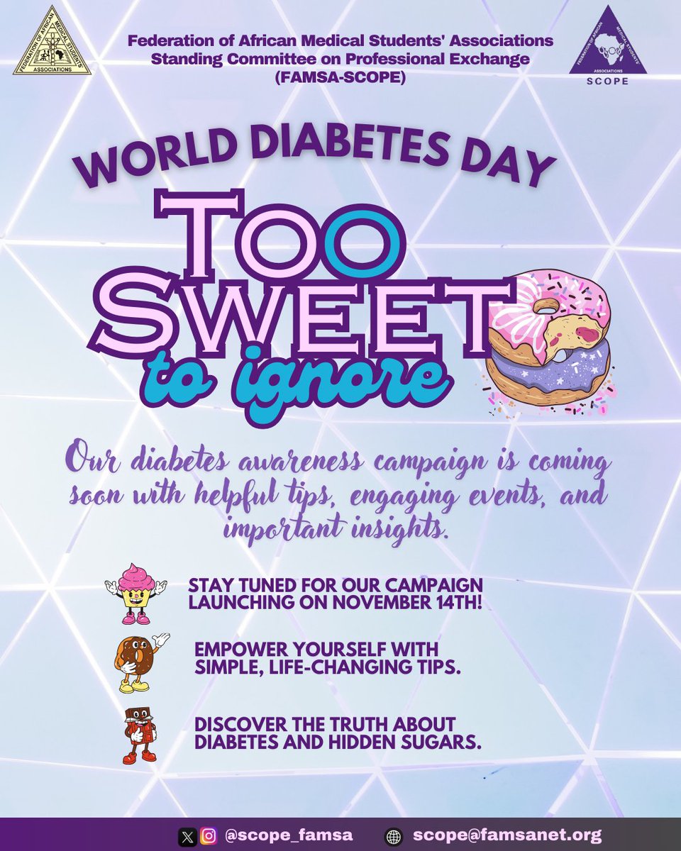 FAMSA_SCOPE's tweet photo. Join us here at @official_famsa SCOPE for this year's Africa wide Community Service programs commemorating World Diabetes Day on the 14th November 2024.

Join us for a sensitization campaign aimed to increase the knowledge on signs and symptoms, complications and more. https://t.co/7KEyV2DvAW