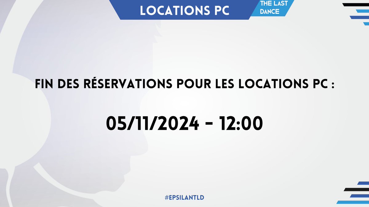 epsilan_fr's tweet photo. 🚨🚨🚨 Il reste moins de 48 heures avant la fin des réservations pour les locations PC &amp; écrans, proposées par @CID_ITgaming ! 💻

Passé ce délai il ne sera plus possible de louer de matériel lors de l'EPSILAN - The Last Dance.

➡️ https://t.co/apaBvfVvI7 ⬅️

#EPSILANTLD https://t.co/jAUnhB744S
