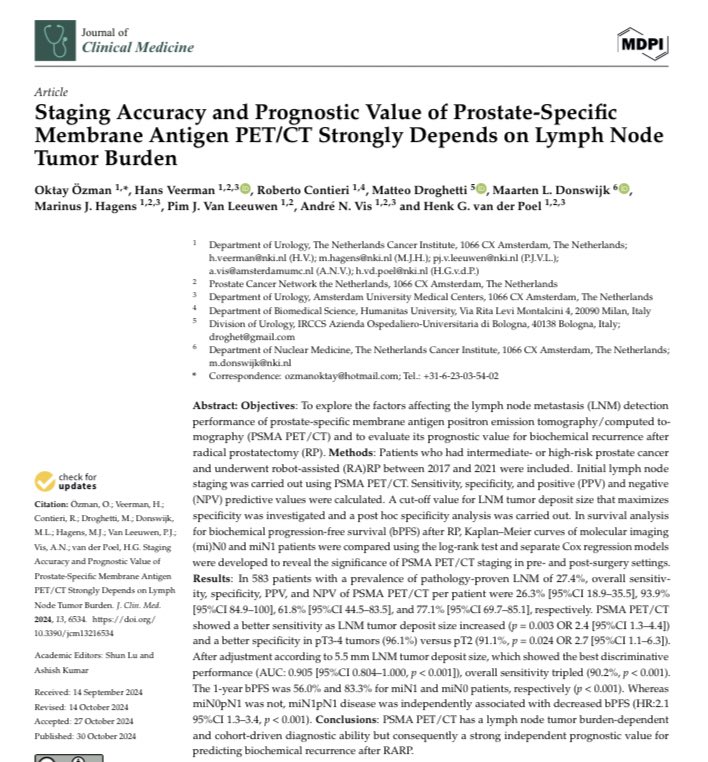 oktyzmn's tweet photo. Our paper from @NKI_nl showed PSMA PET/CT has a lymph node tumor burden-dependent #diagnosticability and consequently a strong independent #prognosticvalue for predicting #BCR after RP.
https://t.co/ogf7E4E2iH

@drMDrog @RobertoContieri https://t.co/2QrhItFQLY