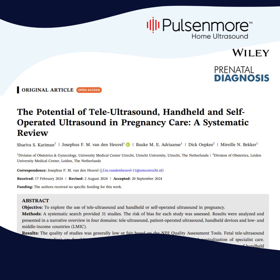 We’re pleased to share findings from a comprehensive systematic review led by Dr. Shariva Kariman at UMC Utrecht University, covering 31 studies on tele-ultrasound and self-operated ultrasound in pregnancy care.
Among these studies is Pulsenmore’s #innovative technolog!