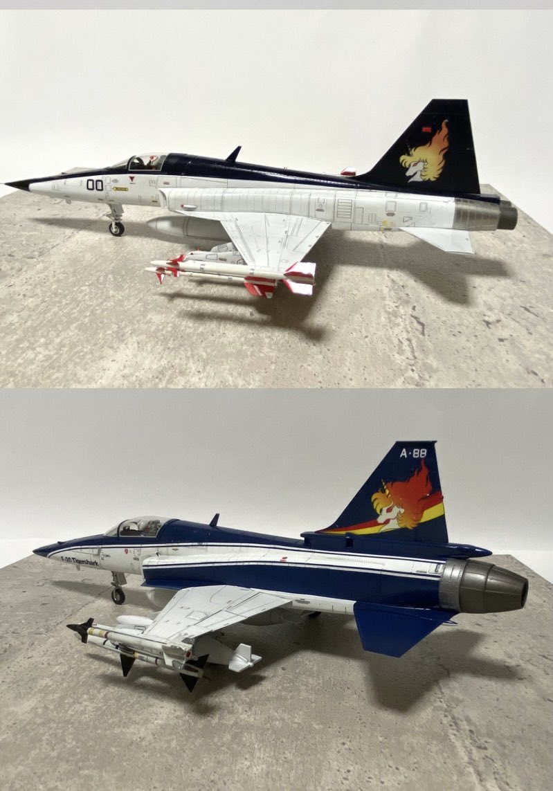 1017Yoshimi's tweet image. PMC空技廠のタミヤフェアのお題は
［F-5 family］　です。

お題として選んだのはAFVclubのF-5F です。　イランなF-5F になりました。

この2機もガラスケースから出撃します。

#タミヤフェア　#AFVCLUB #F5
