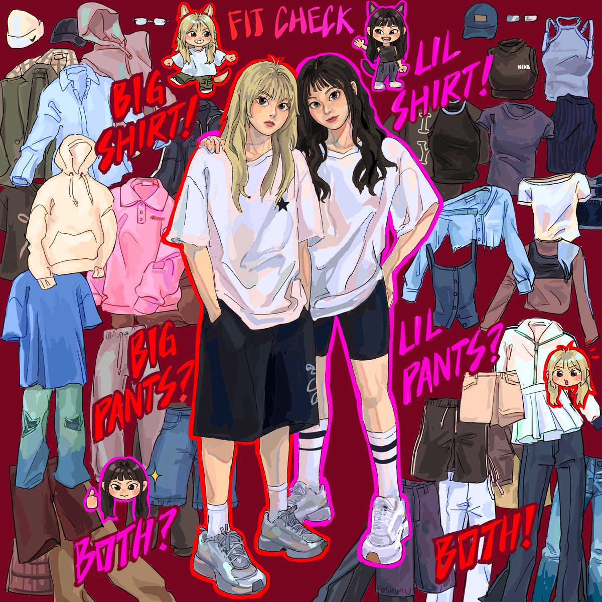 foshimu's tweet photo. jjyukkyu 🐶🐱 fit check! 

#nmixxfanart #KYUJIN #규진 #JIWOO #지우 https://t.co/JCaCb8409g