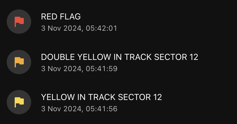 f1multiviewer's tweet photo. Curious timing of throwing the red flag after the different qualifying crashes:

#F1 #BrazilGP https://t.co/WgUN1UK0fl