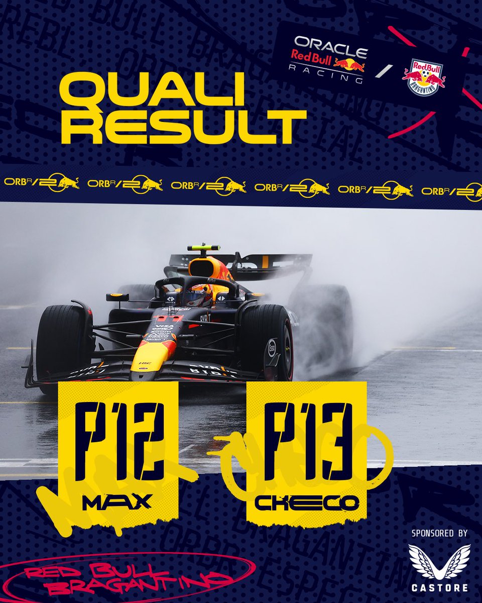 redbullracing's tweet photo. Both Bulls got caught out in Q2 by a late Red Flag 😔

Max will start P17 because of his Grid Penalty, this means Checo will move up to P12 

#F1 || #BrazilGP 🇧🇷 https://t.co/S6AKHCy773