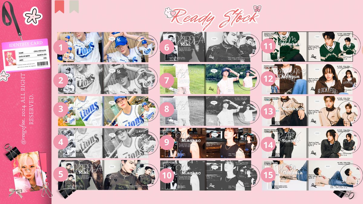 loveliwon's tweet photo. @parfaitsy READY STOK LAYOUT; jeno, maki, jo, the8, wonhak, jaehyun, sungho, taesan, leehan, taehyun, beomgyu, yeonjun, soobin, sakuya, yushi, riku, jaehee, sion, ryo, jaehyun

💸: 10.000
https://t.co/mLx3ewxl8o