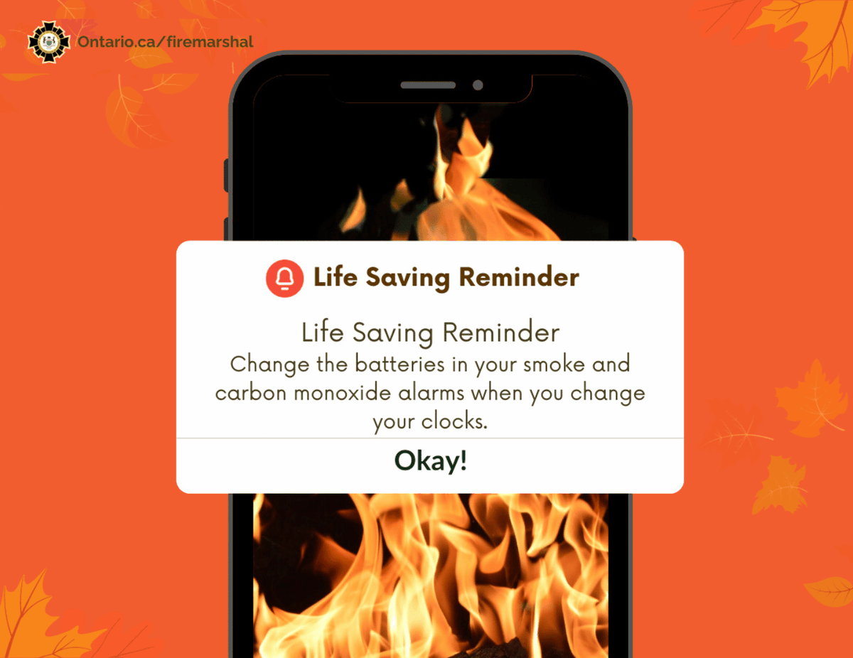 ONFireMarshal's tweet image. Did you remember to ‘fall back’ and set your clocks back an hour? A good habit is to change the batteries in your carbon monoxide and smoke alarms every fall and spring when you set your clocks back and forward. ⏰🔥