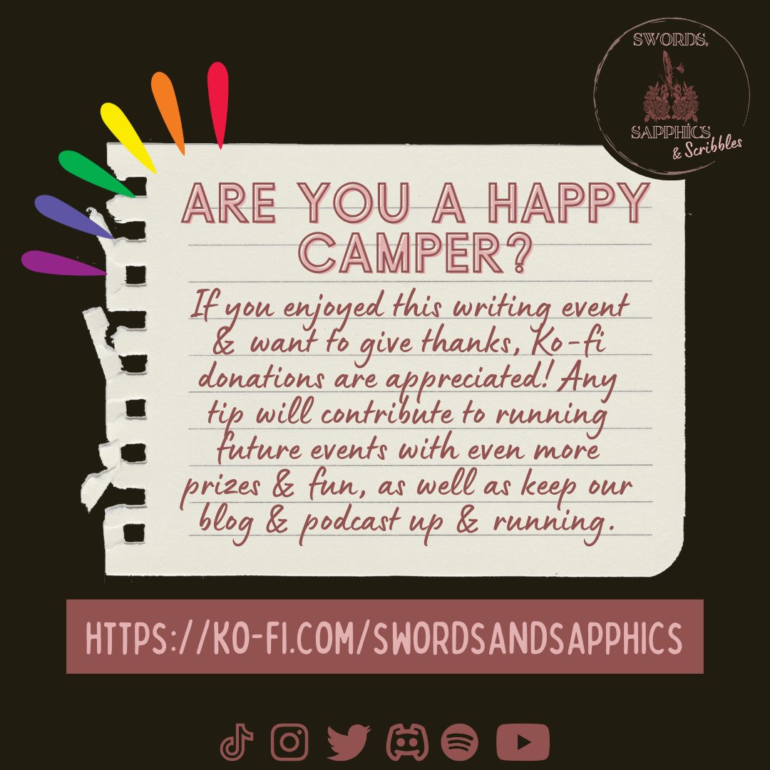 ss_scribbles's tweet image. If you enjoyed #CampSword, Ko-fi donations are appreciated! Any tip will contribute to running future events. We are also currently trying to raise money for new recording software that will allow us to improve our podcast quality!

ko-fi.com/swordsandsapph…