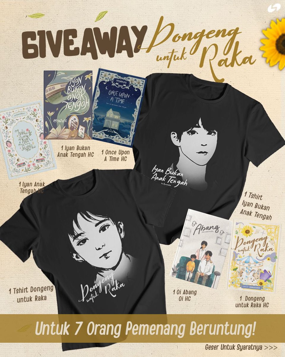 GIVEAWAY NOVEL DONGENG UNTUK RAKA🔥💪🏻

SYARAT:
1. Like dan RT tweet ini
2. Komen kamu tim mau punya Abang atau Adik? Wajib pakai hashtag #dongenguntukraka (Contoh: Abang #dongenguntukraka) 
3. Boleh komen yang banyak
4. Periode GA 02 - 06 November 2024