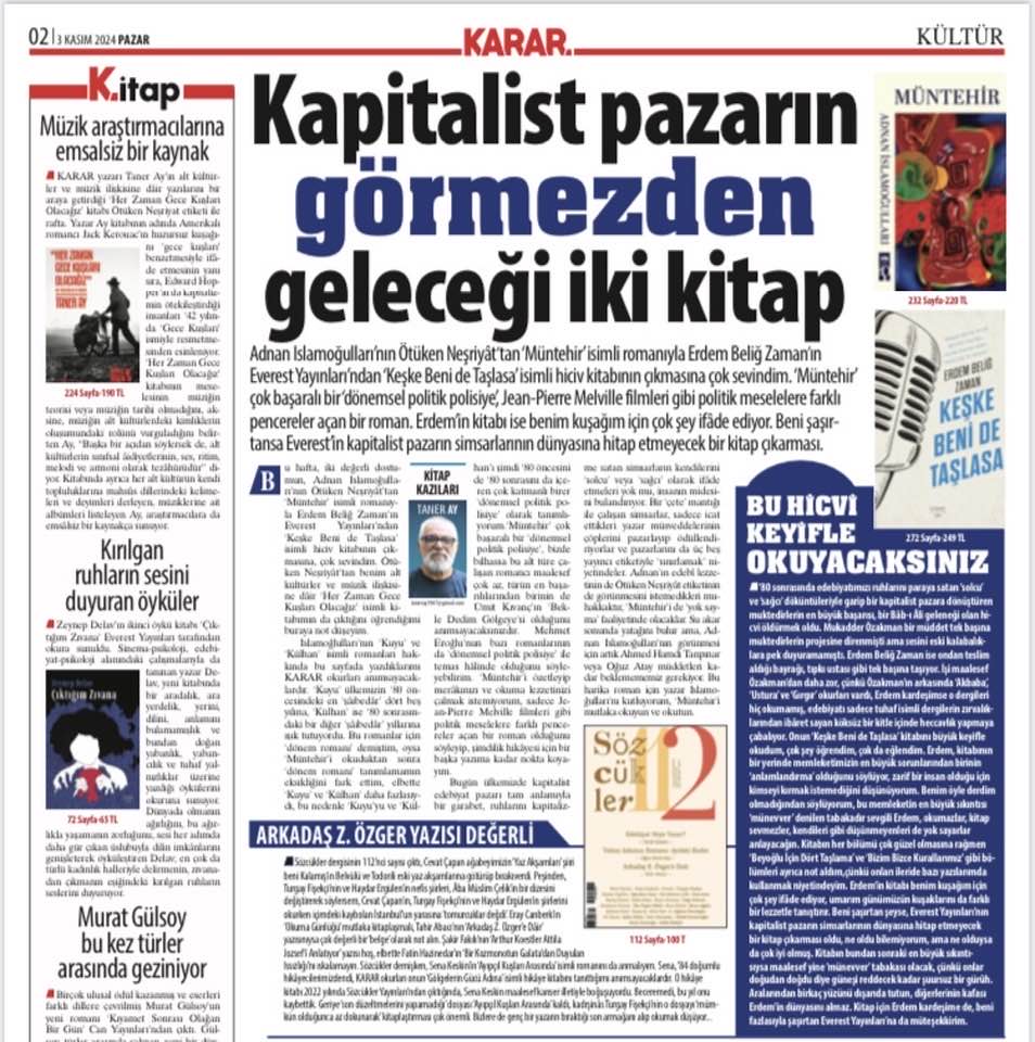 adnan islâmoğulları (@adnanisl) on Twitter photo Pazar yazıları bizde tiryakilik yapan Taner Ay, bugünkü Karar gazetesinde Müntehir'i yazmış, üstelik <a href="/ErdemBelig/">Erdem Beliğ Zaman</a> 'in hicve yeniden can veren ve ruh üfleyen ‘Keşke Beni de Taşlasa’ kitabıyla aynı sayfada.
Çok teşekkür ediyorum...
<a href="/TanerAy1957/">Taner Ay</a>
<a href="/otukennesriyat/">Ötüken Neşriyat</a>
<a href="/KararHaber/">Karar Haber</a> Pazar yazıları bizde tiryakilik yapan Taner Ay, bugünkü Karar gazetesinde Müntehir'i yazmış, üstelik <a href="/ErdemBelig/">Erdem Beliğ Zaman</a> 'in hicve yeniden can veren ve ruh üfleyen ‘Keşke Beni de Taşlasa’ kitabıyla aynı sayfada.
Çok teşekkür ediyorum...
<a href="/TanerAy1957/">Taner Ay</a>
<a href="/otukennesriyat/">Ötüken Neşriyat</a>
<a href="/KararHaber/">Karar Haber</a>
