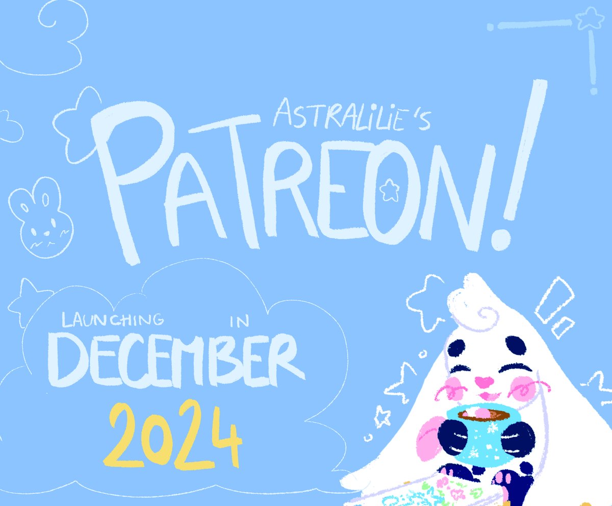 astralilie's tweet image. Patreon launching in december 2024!! ⭐️

As people were interested in me opening a Patreon, this will be opened on December 1st! You can either give a tip or have a monthly subscription where you'll get a themed physical A5 print! 

I hope you'll like it!!