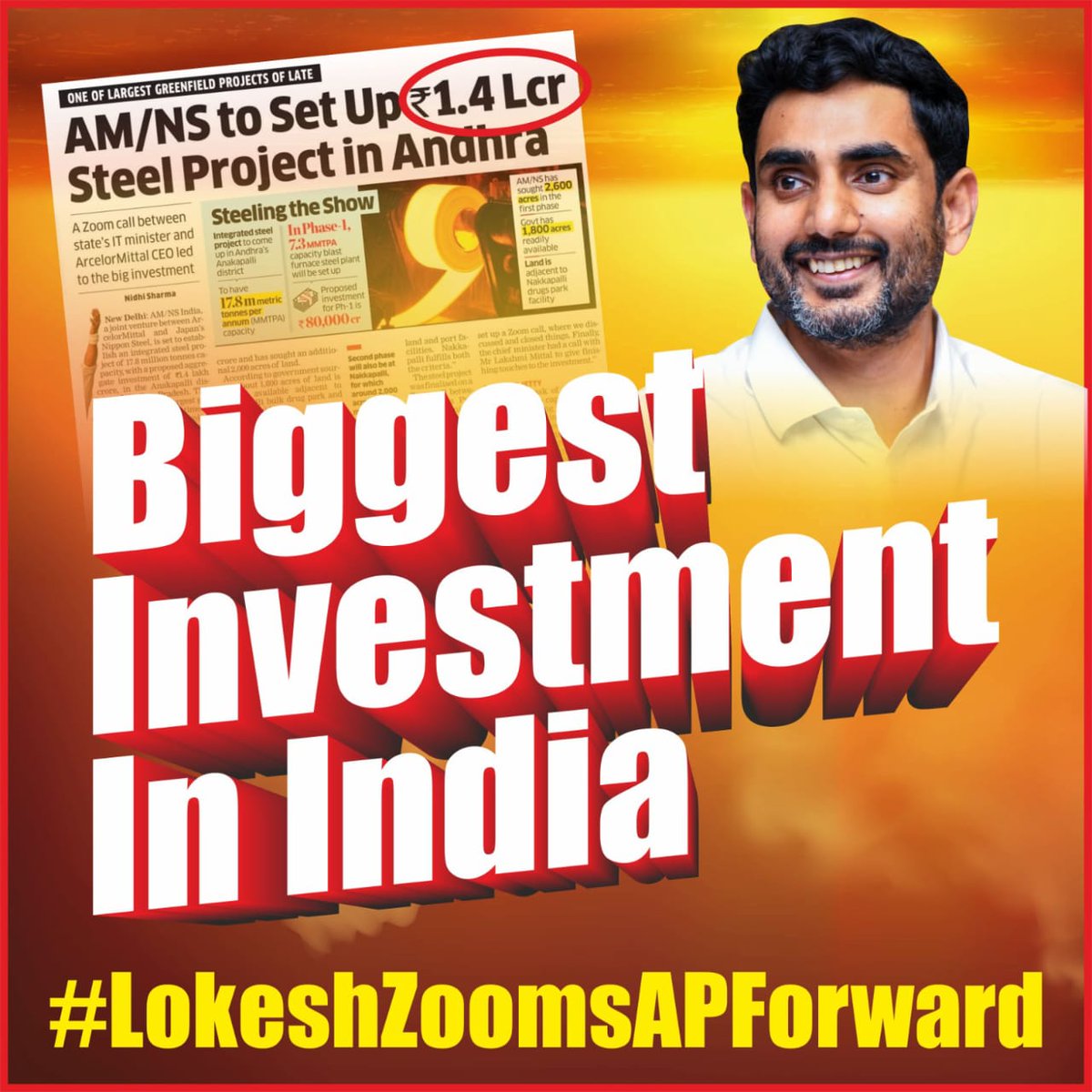 Akkuuw's tweet photo. Major investments in Anakapalli underscore Nara Lokesh's drive for world-class growth in the state. #LokeshZoomsAPForward https://t.co/SGYw8jMtfo