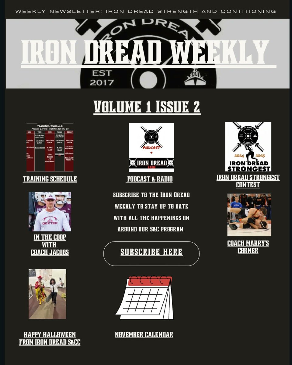 Iron Dread Weekly issue here:  tinyurl.com/idweeklyv1i2. This week's issue includes our updated schedule for next week, November Calendar, results, and coverage of Iron Dread Strongest Event 2: The Monster Duck Walk, the 1st Coach Marry's Corner segment, and more!