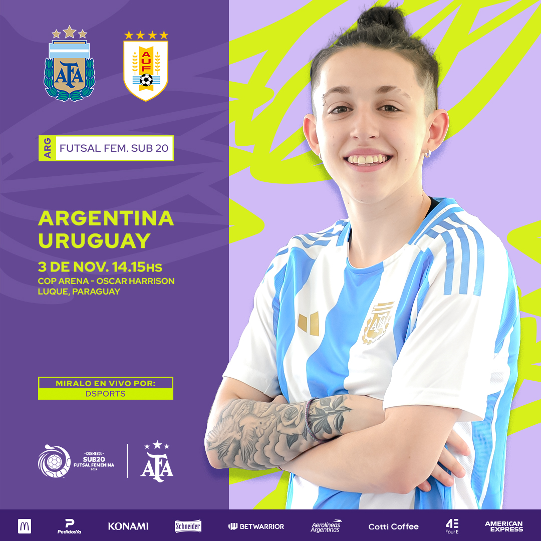 #Futsal 🏆 CONMEBOL #Sub20 #Femenino 

⚽️ #Argentina 🇦🇷 - #Uruguay 🇺🇾 
🕑 14.15 hs.
🏟️ COP Arena Oscar Harrison 
📍 Luque, Paraguay
📰 bit.ly/4egcPiW

📺 <a href="/DSports/">DSPORTS</a>