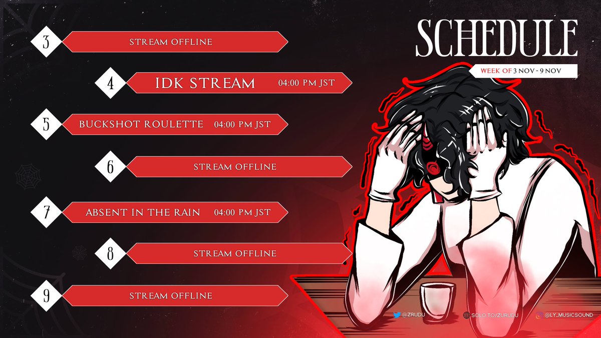 【Schedule!】
Welcome to November! End of the year is only a couple months away~ Make the most of 2024 while you still can!

【Links】
Twitch: twitch.tv/zurudu
Youtube: youtube.com/@zrudu

#VTuber #ENVTuber #Twitch