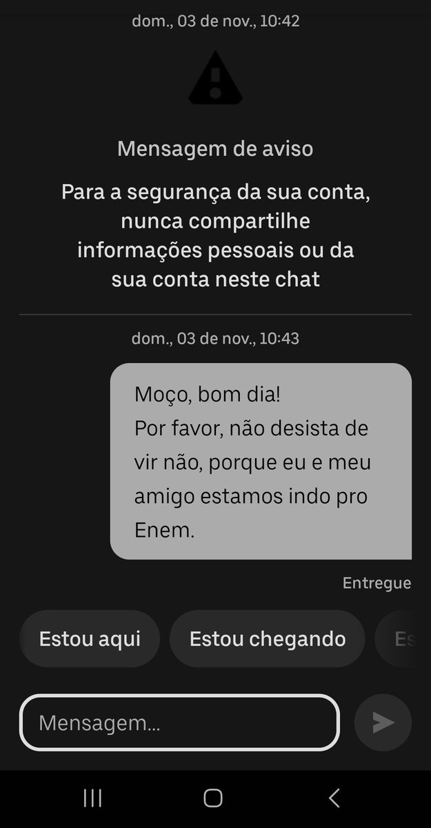 asilvanapessoa's tweet photo. Deu 14 min do motorista até aqui e eu tô morrendo de medo dele cancelar porque é super difícil de aceitarem por aqui. O Enem proporciona esse tipo de humilhação né? https://t.co/R58ljFkeEv