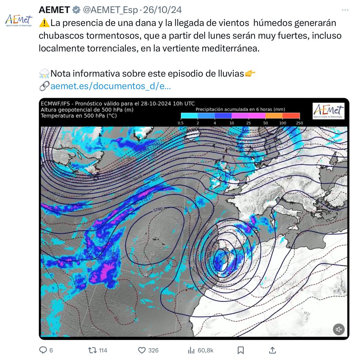 JColomer_CAT's tweet photo. 1.
@AEMET_Esp
📅23/11
 👉🏼 ja avisava sobre la #DANA” 
📅26/11
 👉🏼 “El martes 29 […] la mayor probabilidad de estas precipitaciones intensas se extenderían hasta el centro peninsular y este de la meseta sur e, incluso con mayores acumulados, a Alborán y Mediterráneo peninsular…” https://t.co/ApPam6iCQP