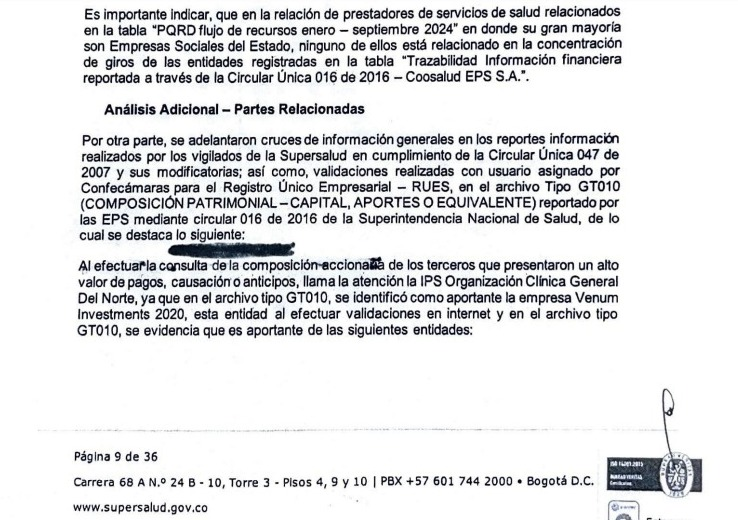 Es interesante que la auditoría de Supersalud comenzara por Coosalud (no intervenida), donde URAN funge como asesor. Es justamente allí donde se direcciona la empresa española que deriva los recursos a paraísos fiscales, y es el canal que usa URAN para manipular los pagos de las