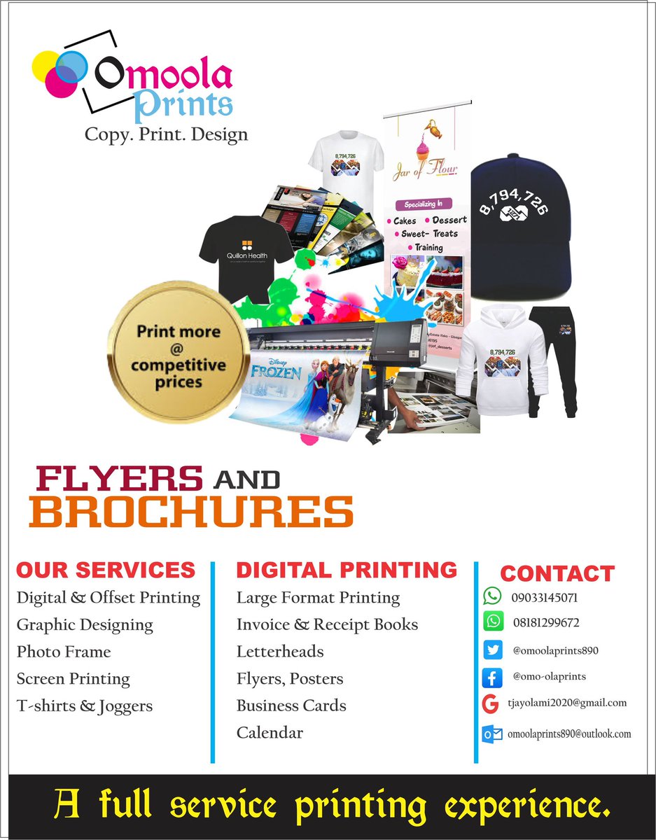 omoolaprints890's tweet image. For your quality printing, Branding, photo frame, polo shirt, face cap, joggers, Hoodie, Posters, Flex Banner, Stickers and general printing, CAC registration, Jalabia and Abaya

Contact us on 

wa.me/message/UI7X4R…