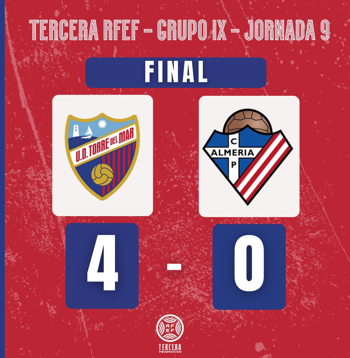 FINAL DEL PARTIDO | 𝙐𝘿 𝙏𝙤𝙧𝙧𝙚 𝙙𝙚𝙡 𝙈𝙖𝙧  4️⃣ - 0️⃣ 𝘾. 𝙋. 𝘼𝙡𝙢𝙚𝙧𝙞́𝙖

Finaliza el partido con victoria para nuestro equipo.