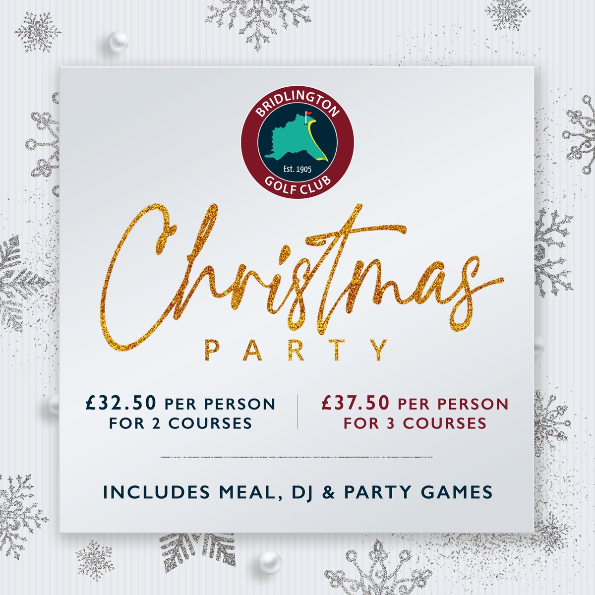 BridGolfClub's tweet photo. Christmas Party Nights (13th and 21st December) 🎅

Looking for the perfect venue to host your works' Christmas party? 🎄

⛳ Scenic setting
🎵 Price includes DJ &amp; party games

📲 01262 606367 
📧 enquiries@bridlingtongolfclub.co.uk https://t.co/Z6drwWSCsp