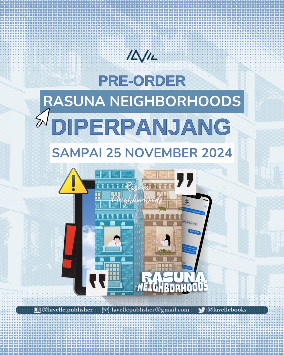 GOOD NEWS BUAT WARGA RASUNA!🎉

Yang belum ada kesempatan PO novel Rasuna nggak usah panik! Masih ada kesempatan buat kalian untuk menjemut novel Rasuna Neighborhoods karena PO diperpanjang sampai tanggal 25 November! 

Tunggu apalagi? Grab it fast! 💫
🔗forms.gle/TLReSpCEVMwu5s…
