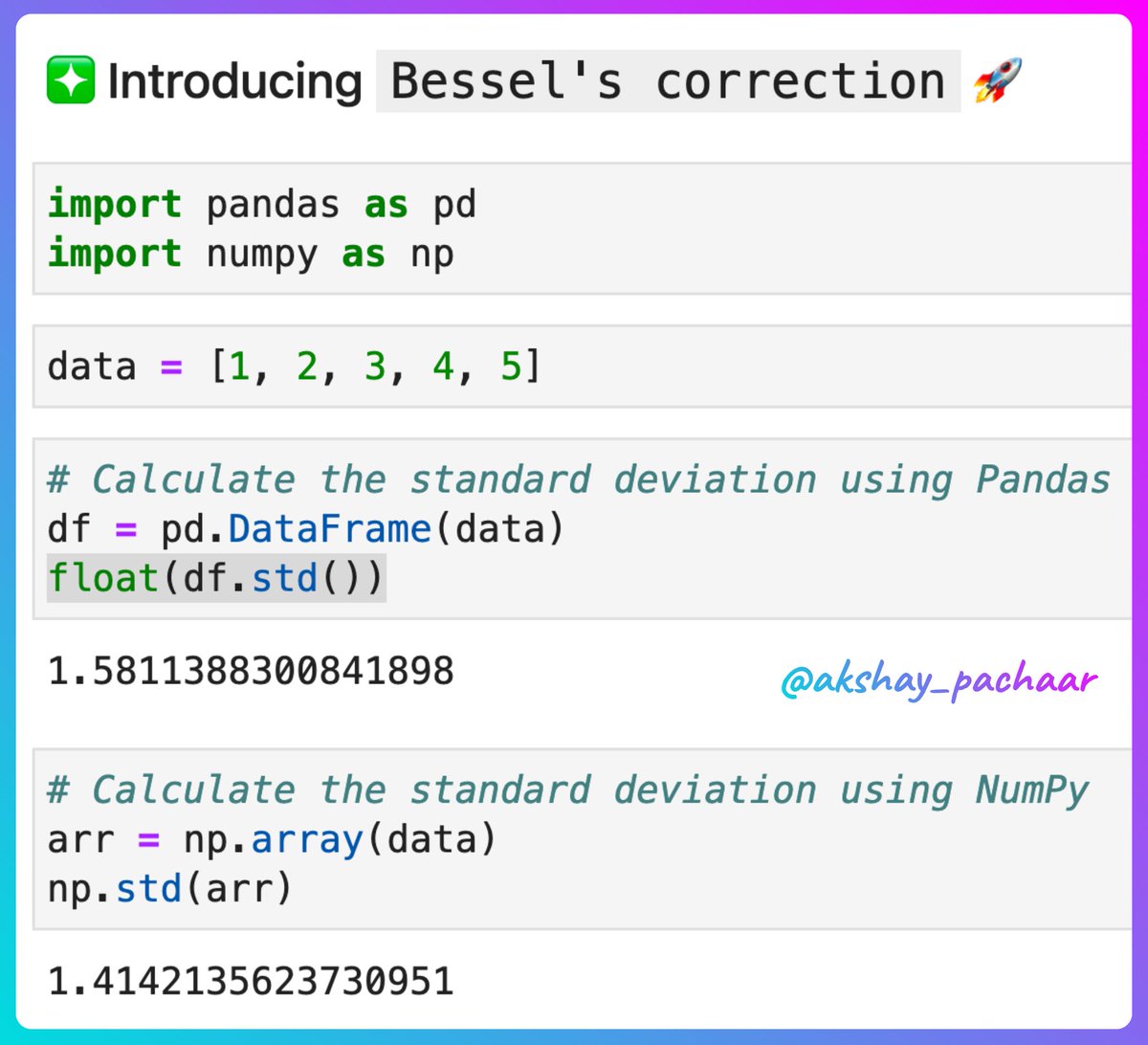 Pandas &amp; NumPy return different values of standard deviation! 🐼 🧮

💭 Wondering why❓🤔

Read more...👇