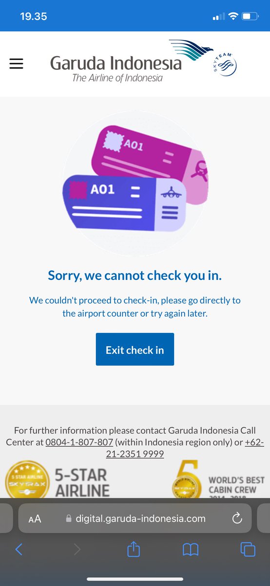 veronicasnpr's tweet photo. @GarudaCares halo, saya tidak bisa melakukan online check-in. Apakah lagi ada kendala web check-in? https://t.co/B3jy4l5Nct