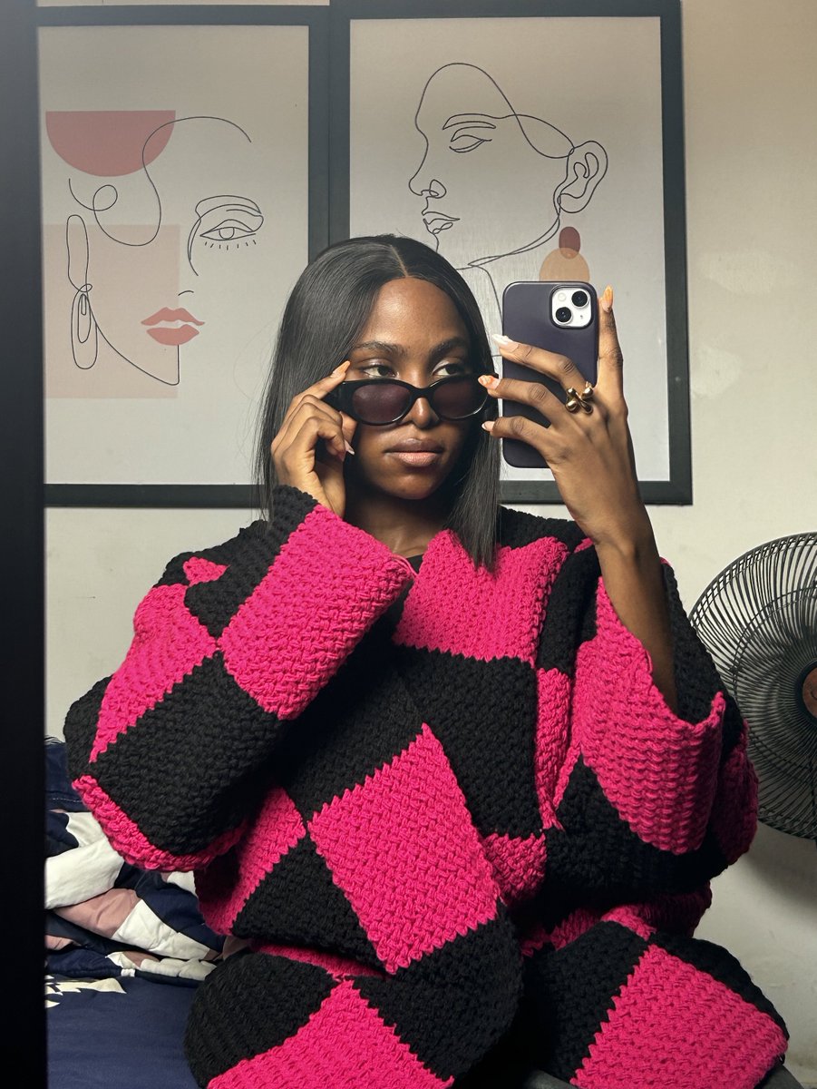 Recreated the Tanjiro themed crochet jacket in pink. It took two weeks to complete it. please help me like and RT, your engagement goes a long way 🫶