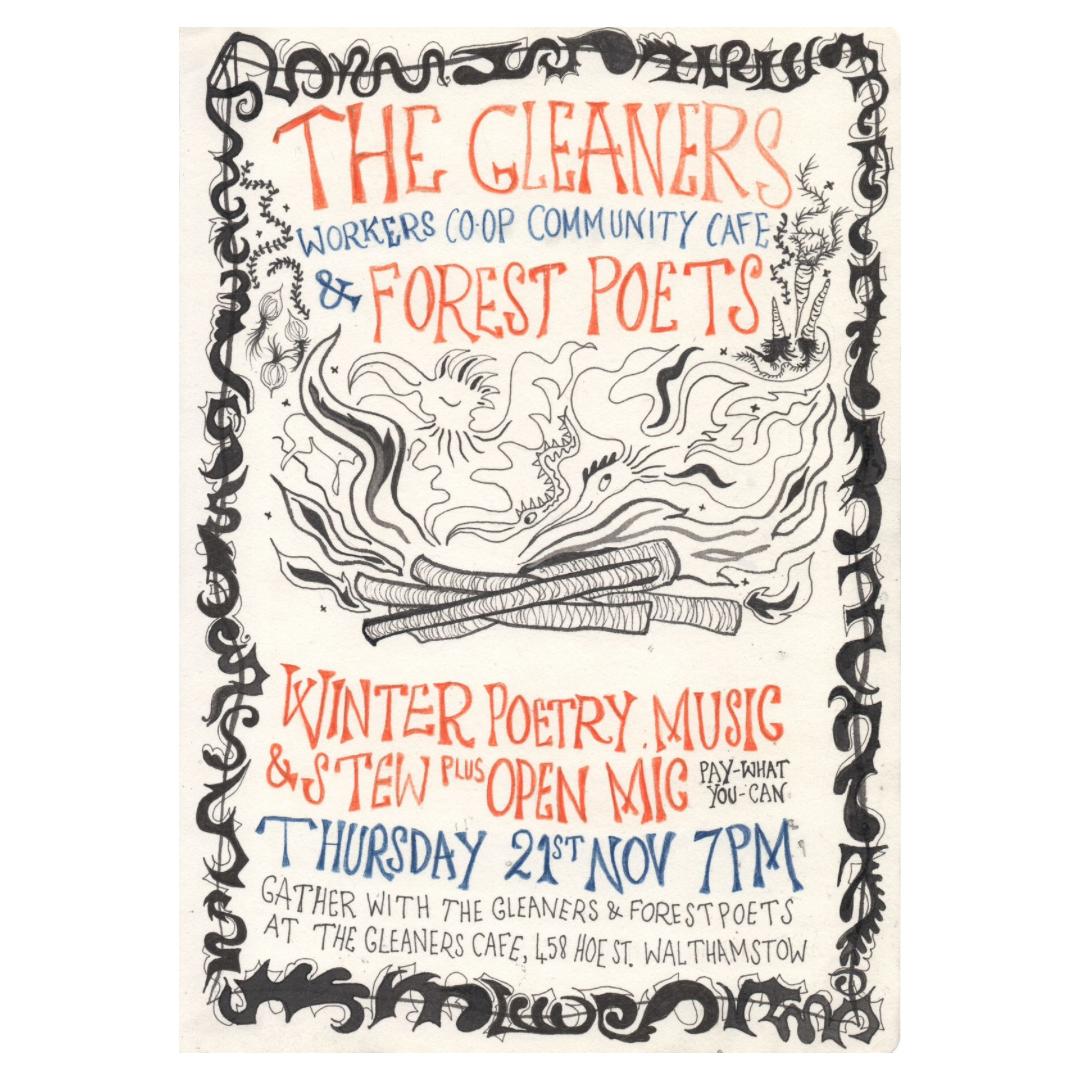 Only a few weeks to go to our Winter Poetry, Music and Stew evening at The Gleaners community cafe in Walthamstow E17. Hope you can join us on Thursday 21 Nov at 7pm. Pay what you can. BYOB. Please register to attend at: eventbrite.co.uk/e/the-gleaners…