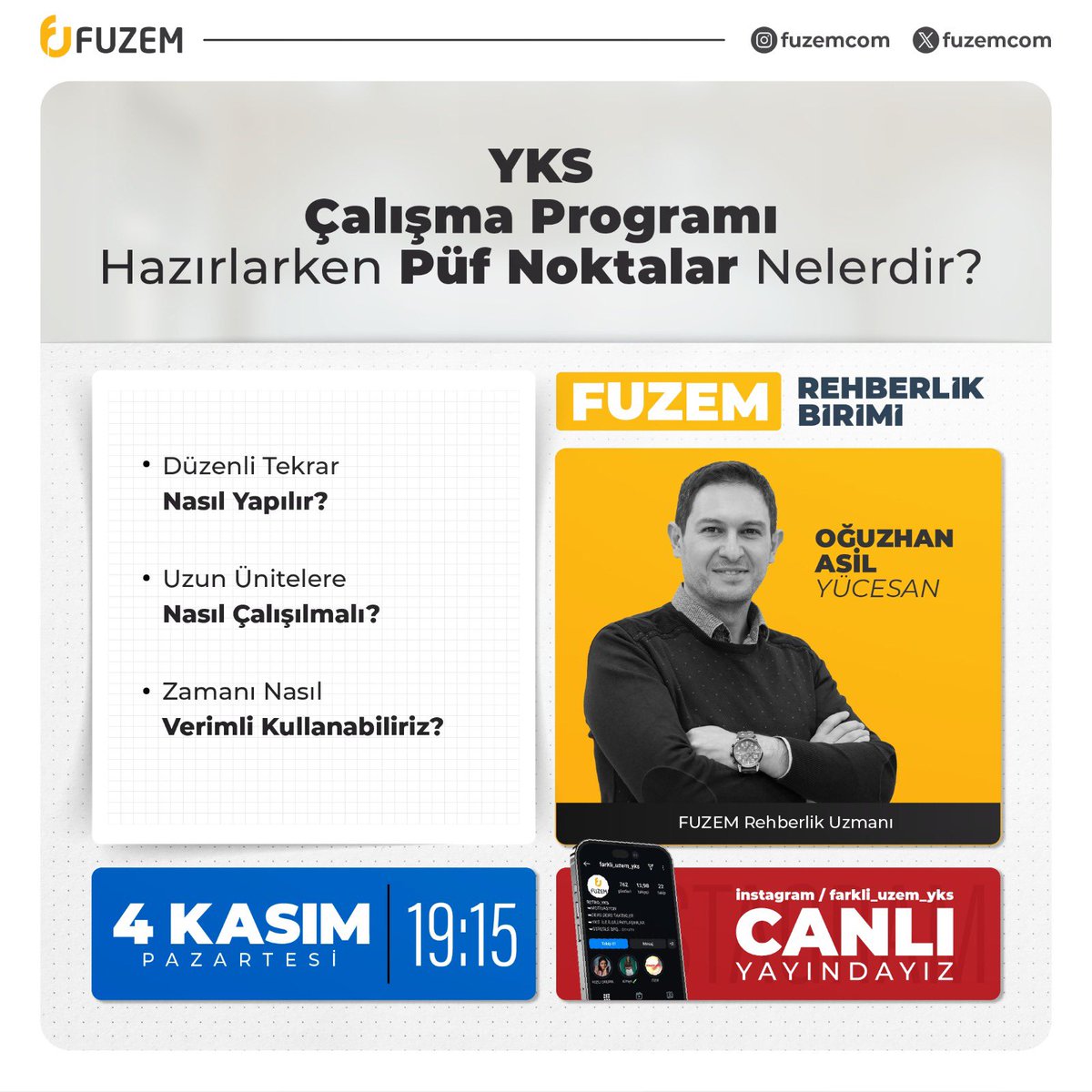 Farklı Rehber’de Bu Hafta ’’YKS ÇALIŞMA PROGRAMI HAZIRLARKEN PÜF NOKTALAR NELERDİR?’’

Sınav sürecindeki tüm sorularınızın yanıtlarını canlı yayınımızda bulabilirsiniz…

#fuzem #farklıuzem #rehberlik #farklırehber #kpss #öabt #kpsshazırlık