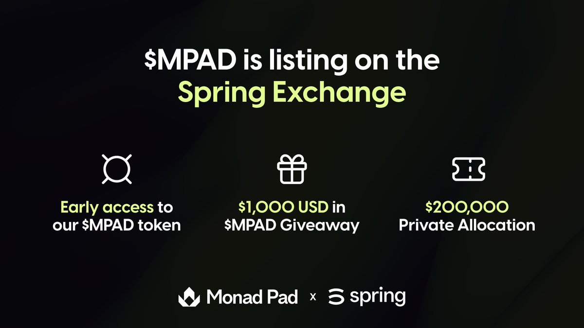 Tired of VC's getting all the best deals? Well, that’s about to change with <a href="/springdotnet/">Spring</a>. 

On Jan 13, Monad Pad will be listed on Spring Exchange, giving early access to invest before launch! 🚀 

Plus, Spring is giving away $1,000 in $MPAD private round allocation to 5 lucky