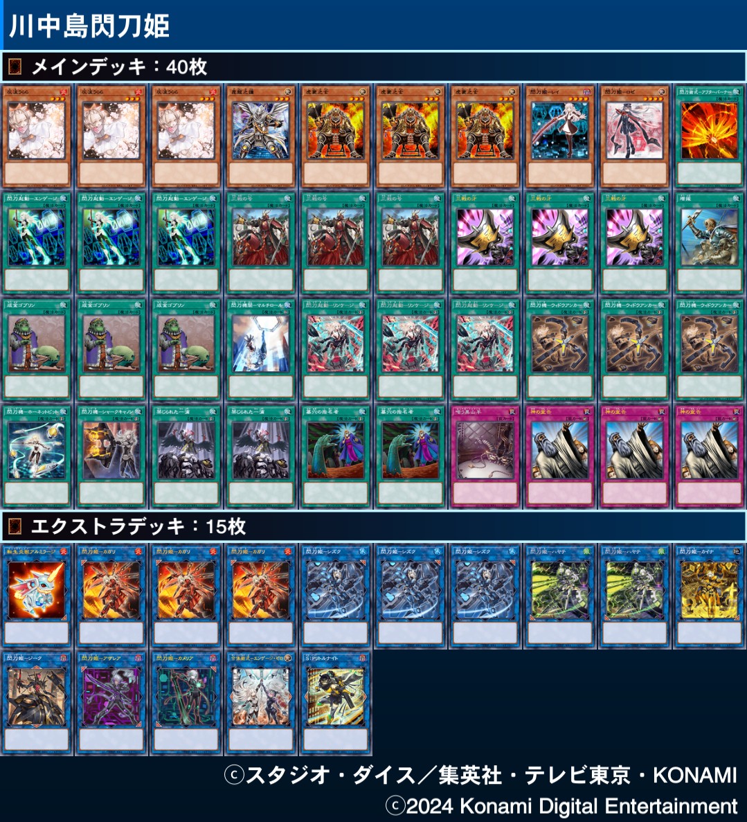 【Season 35 マスター1 達成！】

川中島閃刀姫使いました
3日で登頂は過去最速だわ

謙玄のパワー高すぎてサクサクだったし先攻で勝ち確パターンが生まれたのは閃刀姫にとって革命だと思います